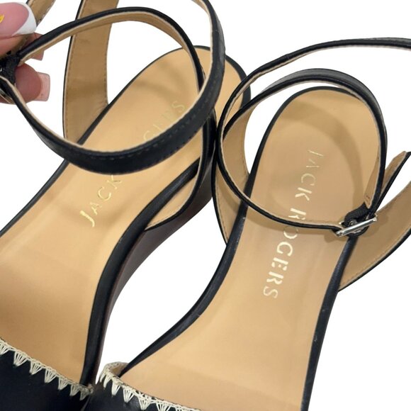 Jack Rogers Women Black Ankle Strap Platform Wedge Sandals SZ 8.5 Flagler Stitch - Picture 3 of 16